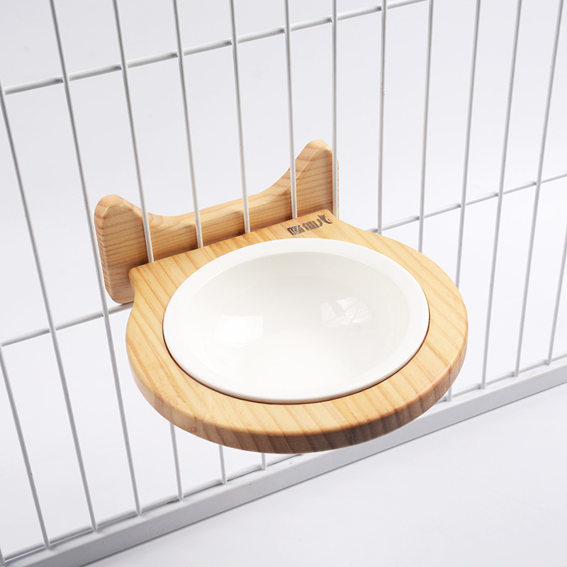 Ceramic Pet Bowl with Wooden Stand