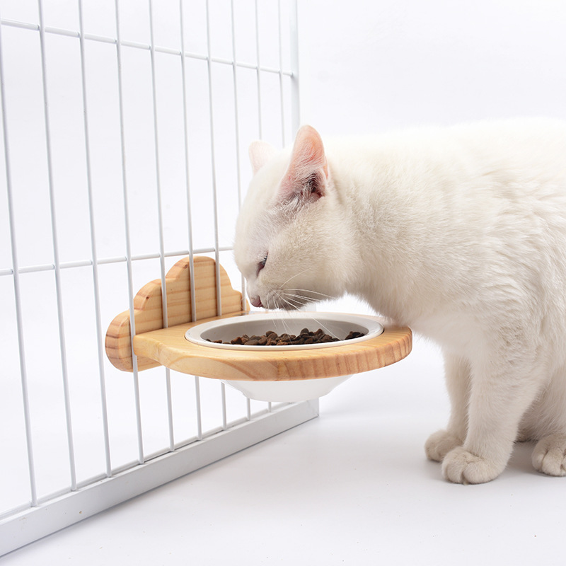 Ceramic Pet Bowl with Wooden Stand