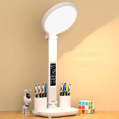 مصباح مكتب LED قابل للشحن مع ساعة